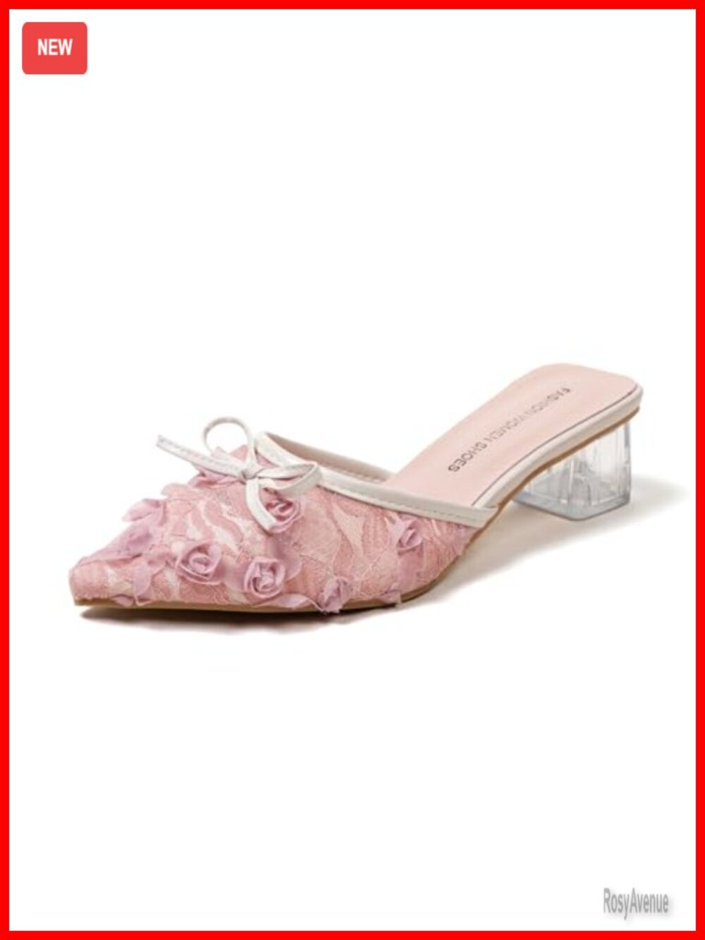 Women's Pointed Toe Slip-On Block Heel Lace Mesh Mules for Work Party Wedding